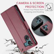 For Xiaomi Poco C65 4G CaseMe 023 Butterfly Buckle Litchi Texture RFID Anti-theft Leather Phone Case(Wine Red)