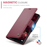 For Xiaomi Poco C65 4G CaseMe 023 Butterfly Buckle Litchi Texture RFID Anti-theft Leather Phone Case(Wine Red)