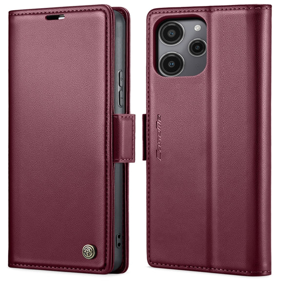 For Xiaomi Poco C65 4G CaseMe 023 Butterfly Buckle Litchi Texture RFID Anti-theft Leather Phone Case(Wine Red)