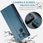 For Xiaomi Poco C65 4G CaseMe 023 Butterfly Buckle Litchi Texture RFID Anti-theft Leather Phone Case(Blue)