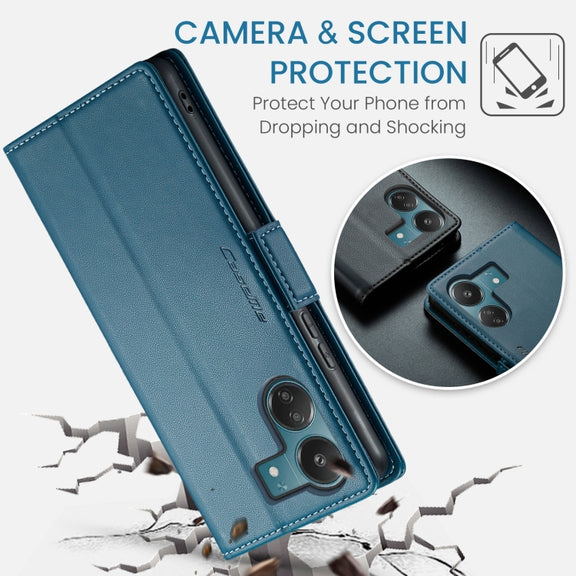 For Xiaomi Poco C65 4G CaseMe 023 Butterfly Buckle Litchi Texture RFID Anti-theft Leather Phone Case(Blue)