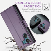 For Xiaomi Poco C65 4G CaseMe 023 Butterfly Buckle Litchi Texture RFID Anti-theft Leather Phone Case(Pearly Purple)
