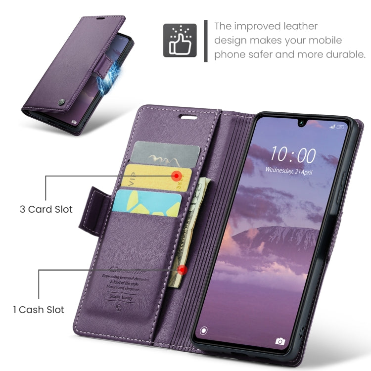 For Xiaomi Poco C65 4G CaseMe 023 Butterfly Buckle Litchi Texture RFID Anti-theft Leather Phone Case(Pearly Purple)