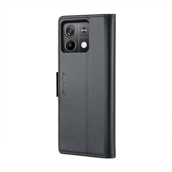 For Xiaomi Redmi Note 13 5G CaseMe 023 Butterfly Buckle Litchi Texture RFID Anti-theft Leather Phone Case(Black)