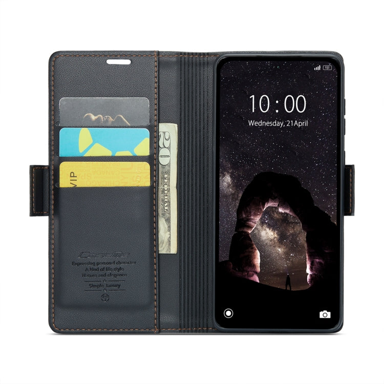 For Xiaomi Redmi Note 13 5G CaseMe 023 Butterfly Buckle Litchi Texture RFID Anti-theft Leather Phone Case(Black)