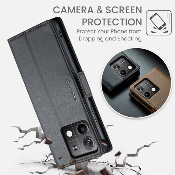 For Xiaomi Redmi Note 13 5G CaseMe 023 Butterfly Buckle Litchi Texture RFID Anti-theft Leather Phone Case(Black)