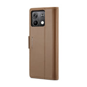 For Xiaomi Redmi Note 13 5G CaseMe 023 Butterfly Buckle Litchi Texture RFID Anti-theft Leather Phone Case(Brown)