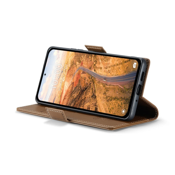 For Xiaomi Redmi Note 13 5G CaseMe 023 Butterfly Buckle Litchi Texture RFID Anti-theft Leather Phone Case(Brown)
