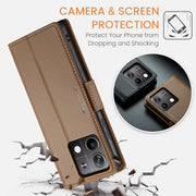 For Xiaomi Redmi Note 13 5G CaseMe 023 Butterfly Buckle Litchi Texture RFID Anti-theft Leather Phone Case(Brown)