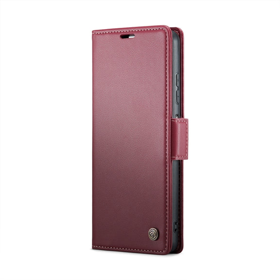For Xiaomi Redmi Note 13 5G CaseMe 023 Butterfly Buckle Litchi Texture RFID Anti-theft Leather Phone Case(Wine Red)