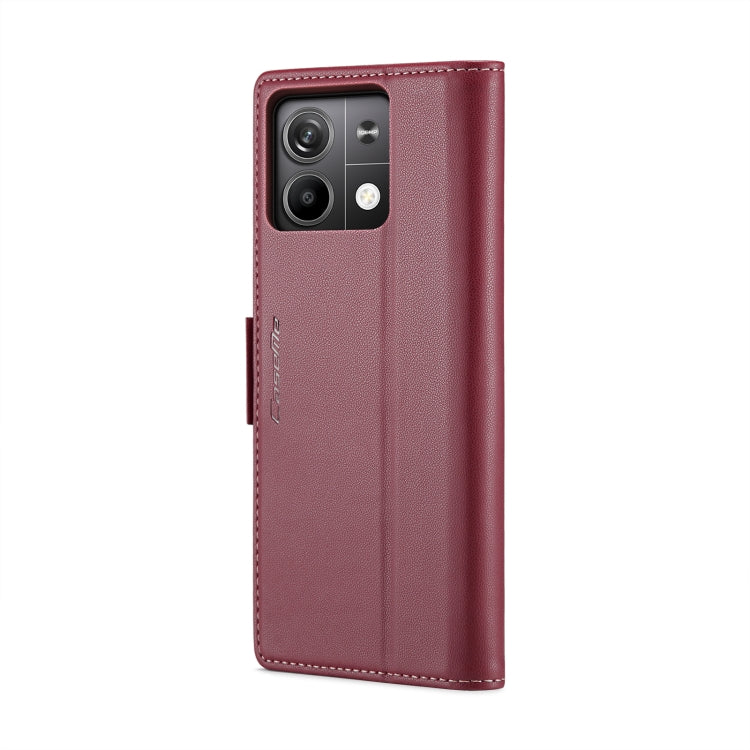 For Xiaomi Redmi Note 13 5G CaseMe 023 Butterfly Buckle Litchi Texture RFID Anti-theft Leather Phone Case(Wine Red)