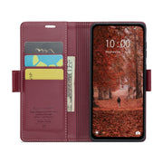 For Xiaomi Redmi Note 13 5G CaseMe 023 Butterfly Buckle Litchi Texture RFID Anti-theft Leather Phone Case(Wine Red)