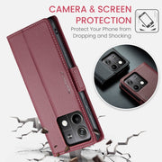 For Xiaomi Redmi Note 13 5G CaseMe 023 Butterfly Buckle Litchi Texture RFID Anti-theft Leather Phone Case(Wine Red)