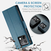 For Xiaomi Redmi Note 13 5G CaseMe 023 Butterfly Buckle Litchi Texture RFID Anti-theft Leather Phone Case(Blue)