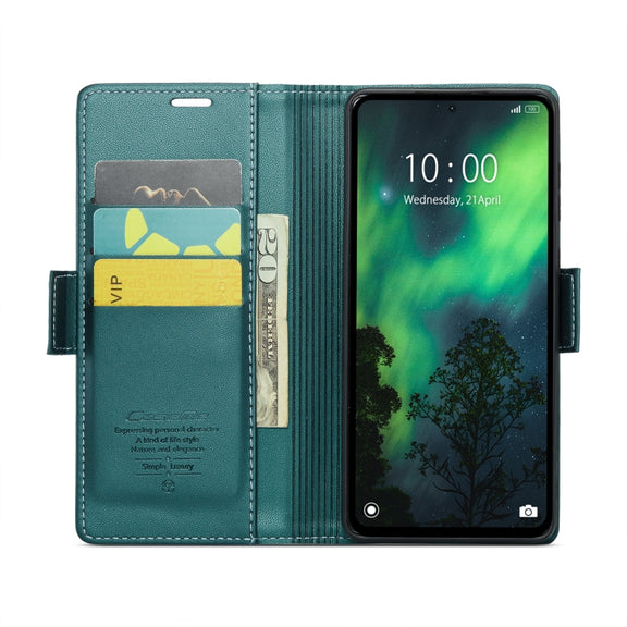 For Xiaomi Redmi Note 13 5G CaseMe 023 Butterfly Buckle Litchi Texture RFID Anti-theft Leather Phone Case(Pearly Blue)