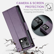 For Xiaomi Redmi Note 13 5G CaseMe 023 Butterfly Buckle Litchi Texture RFID Anti-theft Leather Phone Case(Pearly Purple)