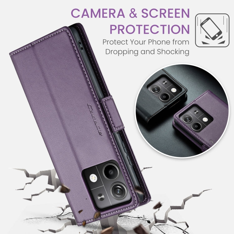 For Xiaomi Redmi Note 13 5G CaseMe 023 Butterfly Buckle Litchi Texture RFID Anti-theft Leather Phone Case(Pearly Purple)