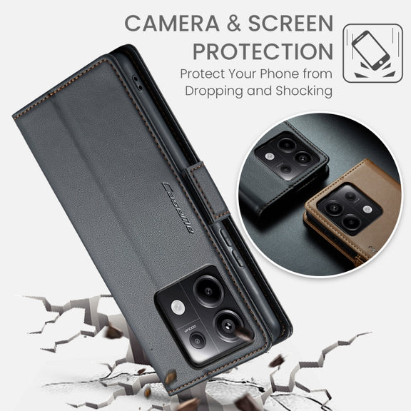 For Xiaomi Redmi Note 13 Pro 5G CaseMe 023 Butterfly Buckle Litchi Texture RFID Anti-theft Leather Phone Case(Black)