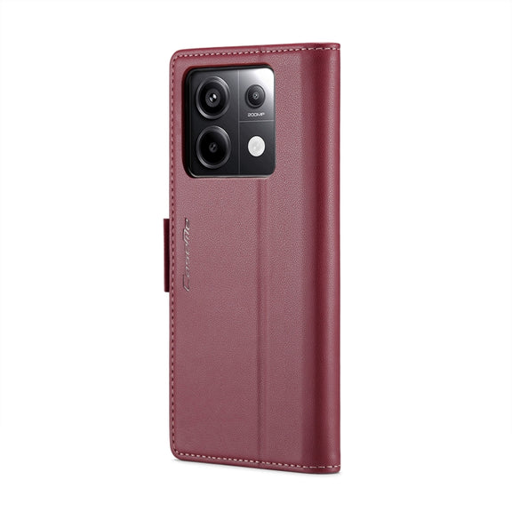 For Xiaomi Redmi Note 13 Pro 5G CaseMe 023 Butterfly Buckle Litchi Texture RFID Anti-theft Leather Phone Case(Wine Red)