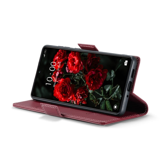 For Xiaomi Redmi Note 13 Pro 5G CaseMe 023 Butterfly Buckle Litchi Texture RFID Anti-theft Leather Phone Case(Wine Red)
