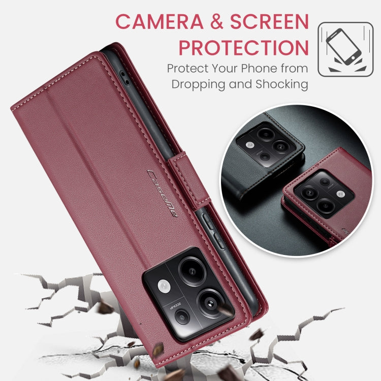 For Xiaomi Redmi Note 13 Pro 5G CaseMe 023 Butterfly Buckle Litchi Texture RFID Anti-theft Leather Phone Case(Wine Red)