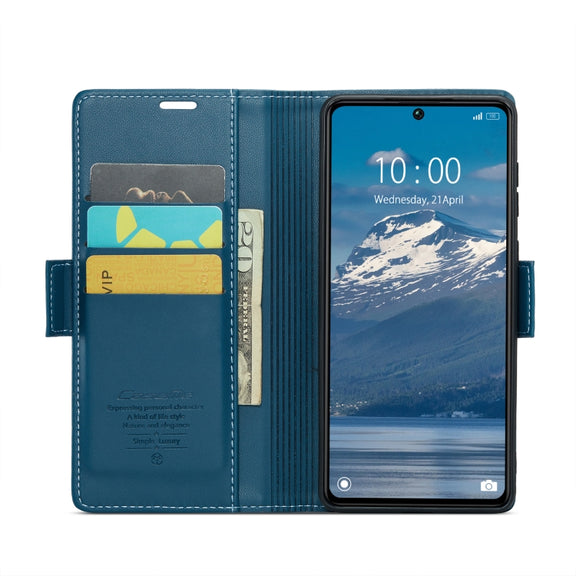 For Xiaomi Redmi Note 13 Pro 5G CaseMe 023 Butterfly Buckle Litchi Texture RFID Anti-theft Leather Phone Case(Blue)