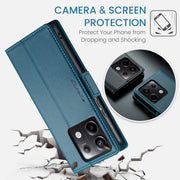For Xiaomi Redmi Note 13 Pro 5G CaseMe 023 Butterfly Buckle Litchi Texture RFID Anti-theft Leather Phone Case(Blue)