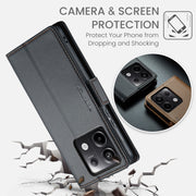 For Xiaomi Poco X6 5G CaseMe 023 Butterfly Buckle Litchi Texture RFID Anti-theft Leather Phone Case(Black)