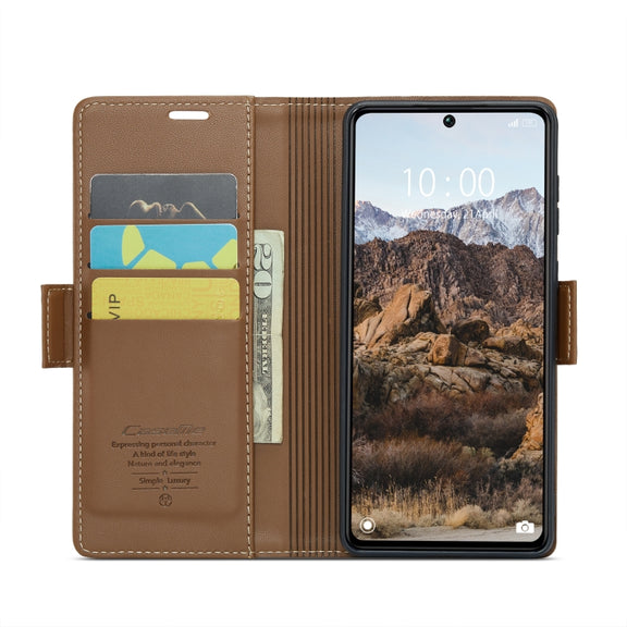 For Xiaomi Poco X6 5G CaseMe 023 Butterfly Buckle Litchi Texture RFID Anti-theft Leather Phone Case(Brown)