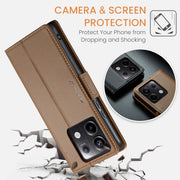 For Xiaomi Poco X6 5G CaseMe 023 Butterfly Buckle Litchi Texture RFID Anti-theft Leather Phone Case(Brown)