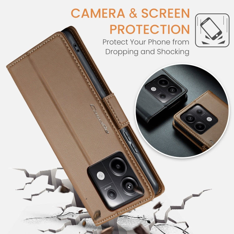 For Xiaomi Poco X6 5G CaseMe 023 Butterfly Buckle Litchi Texture RFID Anti-theft Leather Phone Case(Brown)
