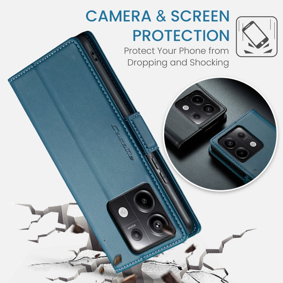 For Xiaomi Poco X6 5G CaseMe 023 Butterfly Buckle Litchi Texture RFID Anti-theft Leather Phone Case(Blue)