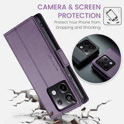 For Xiaomi Poco X6 5G CaseMe 023 Butterfly Buckle Litchi Texture RFID Anti-theft Leather Phone Case(Pearly Purple)