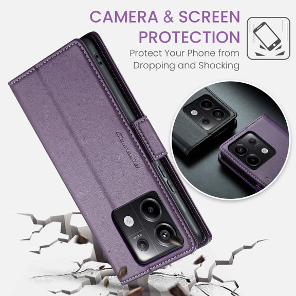 For Xiaomi Poco X6 5G CaseMe 023 Butterfly Buckle Litchi Texture RFID Anti-theft Leather Phone Case(Pearly Purple)