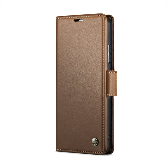 For Xiaomi Redmi Note 13 Pro+ 5G CaseMe 023 Butterfly Buckle Litchi Texture RFID Anti-theft Leather Phone Case(Brown)