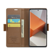 For Xiaomi Redmi Note 13 Pro+ 5G CaseMe 023 Butterfly Buckle Litchi Texture RFID Anti-theft Leather Phone Case(Brown)