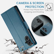 For Xiaomi Redmi Note 13 Pro+ 5G CaseMe 023 Butterfly Buckle Litchi Texture RFID Anti-theft Leather Phone Case(Blue)