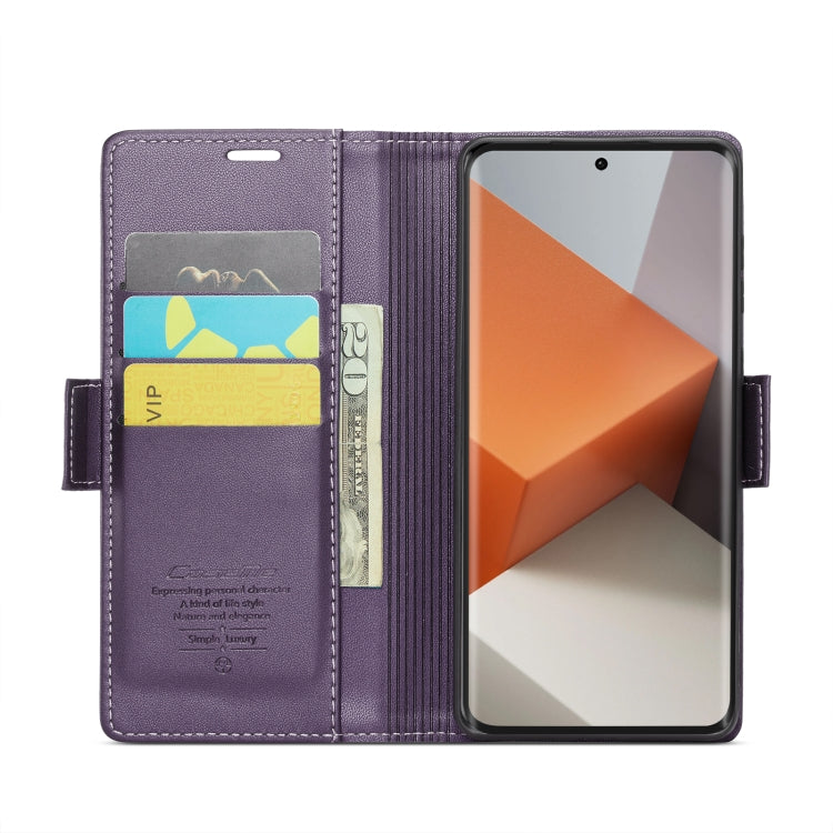 For Xiaomi Redmi Note 13 Pro+ 5G CaseMe 023 Butterfly Buckle Litchi Texture RFID Anti-theft Leather Phone Case(Pearly Purple)