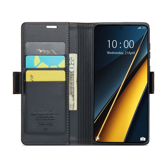 For Xiaomi Poco X6 Pro 5G/Redmi K70E 5G CaseMe 023 Butterfly Buckle Litchi Texture RFID Anti-theft Leather Phone Case(Black)