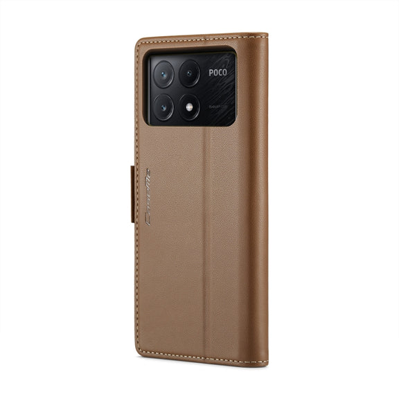 For Xiaomi Poco X6 Pro 5G/Redmi K70E 5G CaseMe 023 Butterfly Buckle Litchi Texture RFID Anti-theft Leather Phone Case(Brown)