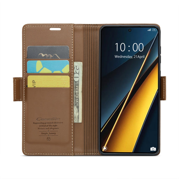 For Xiaomi Poco X6 Pro 5G/Redmi K70E 5G CaseMe 023 Butterfly Buckle Litchi Texture RFID Anti-theft Leather Phone Case(Brown)
