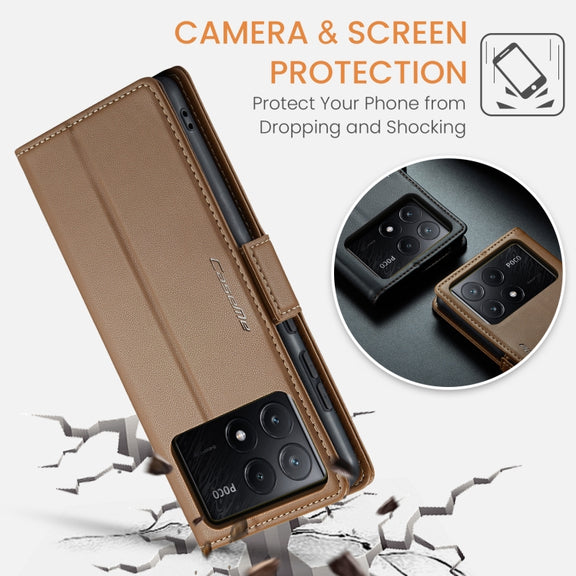 For Xiaomi Poco X6 Pro 5G/Redmi K70E 5G CaseMe 023 Butterfly Buckle Litchi Texture RFID Anti-theft Leather Phone Case(Brown)