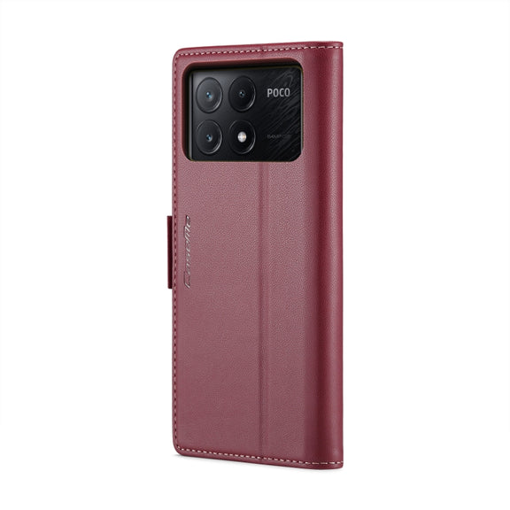 For Xiaomi Poco X6 Pro 5G/Redmi K70E 5G CaseMe 023 Butterfly Buckle Litchi Texture RFID Anti-theft Leather Phone Case(Wine Red)