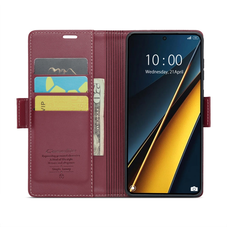 For Xiaomi Poco X6 Pro 5G/Redmi K70E 5G CaseMe 023 Butterfly Buckle Litchi Texture RFID Anti-theft Leather Phone Case(Wine Red)