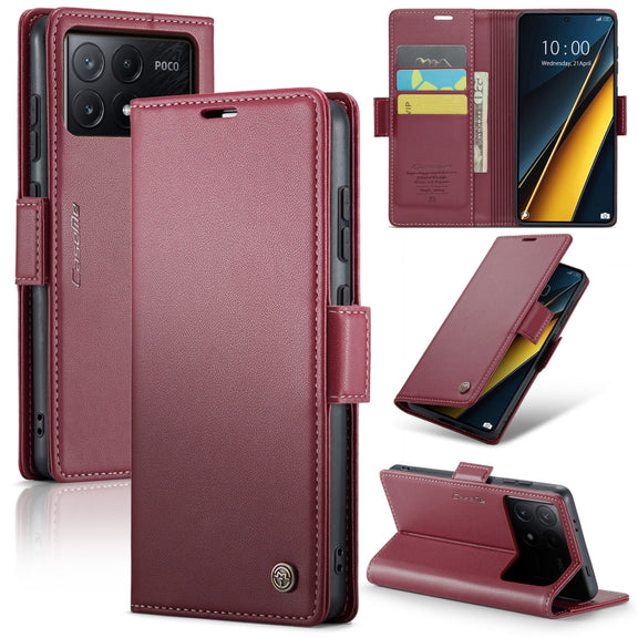For Xiaomi Poco X6 Pro 5G/Redmi K70E 5G CaseMe 023 Butterfly Buckle Litchi Texture RFID Anti-theft Leather Phone Case(Wine Red)