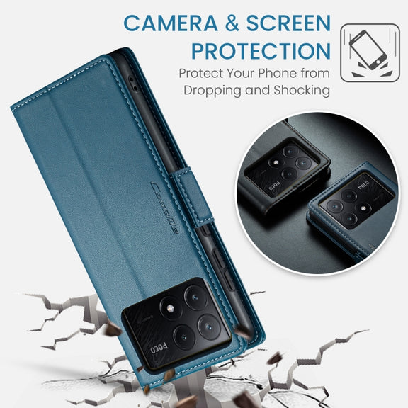 For Xiaomi Poco X6 Pro 5G/Redmi K70E 5G CaseMe 023 Butterfly Buckle Litchi Texture RFID Anti-theft Leather Phone Case(Blue)