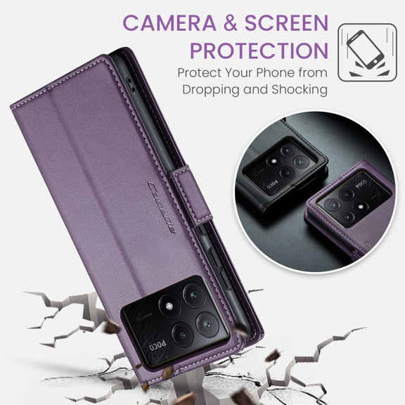 For Xiaomi Poco X6 Pro 5G/Redmi K70E 5G CaseMe 023 Butterfly Buckle Litchi Texture RFID Anti-theft Leather Phone Case(Pearly Purple)