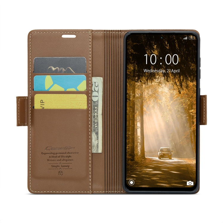 For Xiaomi Redmi Note 13 4G CaseMe 023 Butterfly Buckle Litchi Texture RFID Anti-theft Leather Phone Case(Brown)