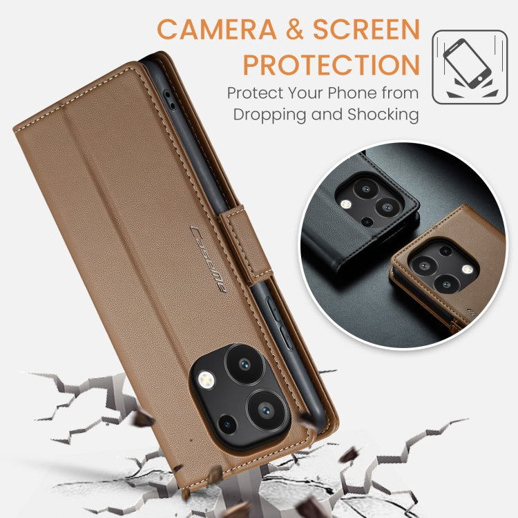 For Xiaomi Redmi Note 13 4G CaseMe 023 Butterfly Buckle Litchi Texture RFID Anti-theft Leather Phone Case(Brown)