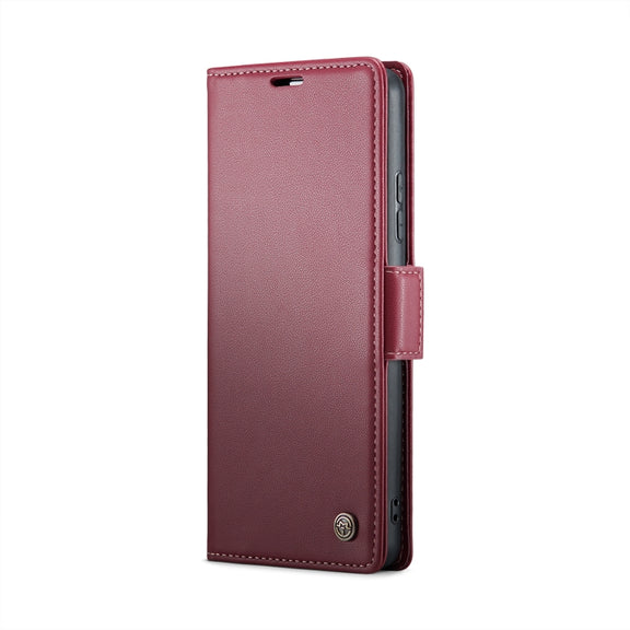 For Xiaomi Redmi Note 13 4G CaseMe 023 Butterfly Buckle Litchi Texture RFID Anti-theft Leather Phone Case(Wine Red)